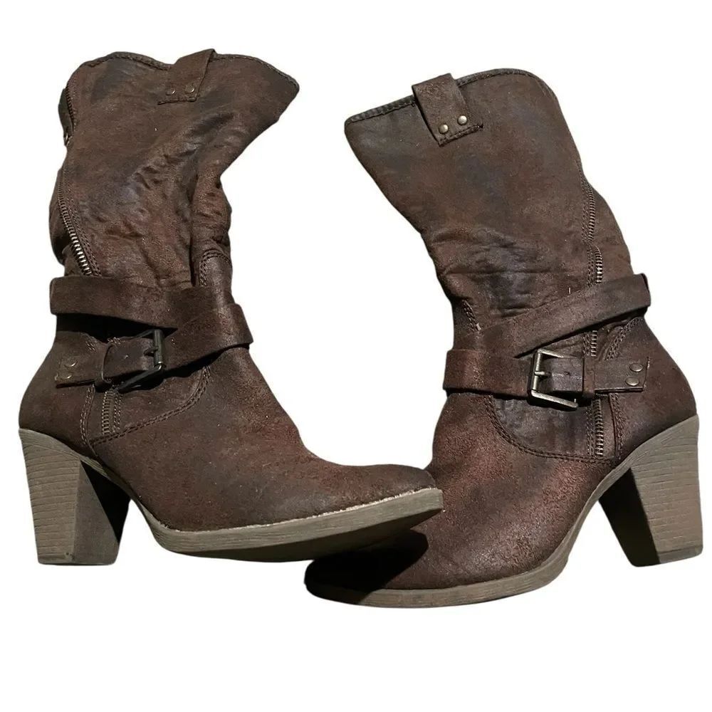 Brown Leather Ankle Boots heeled zip up inside excellent size 8.5